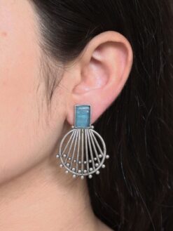 Jaipuri Design Silver Replica Monalisa Stone Stud Earrings For Girls