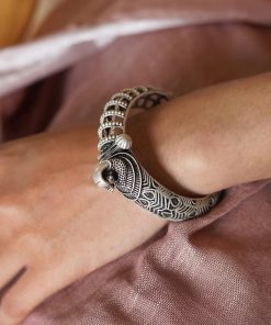 Designer-Peacock-Silver-Replica-Kada-Bangle-For-Girls-Opeanable-Bracelet