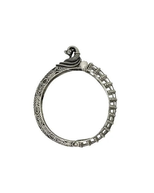 Designer-Peacock-Silver-Replica-Kada-Bangle-For-Girls-Opeanable-Bracelet