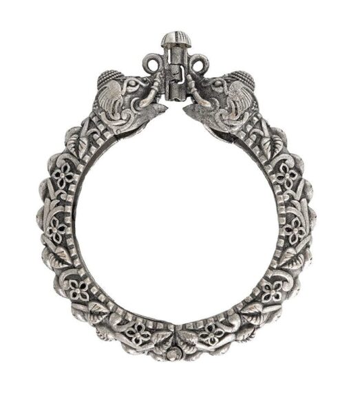 Traditional-Silver-Replica-Elephant-Kada-Bangle-For-Girls
