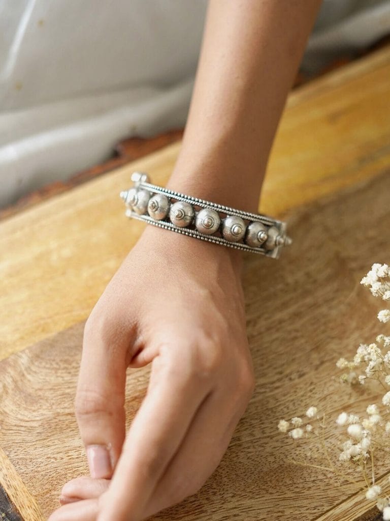 Traditional Silver Replica Kada Bangle For Girls - Unique Opeanable Bracelet