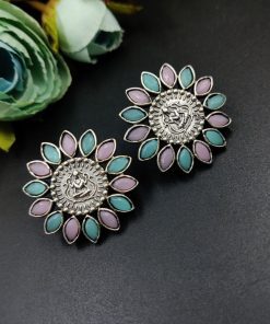 Designer Spiritual Earrings - Oxidised Replica Stud Earrings For Girls