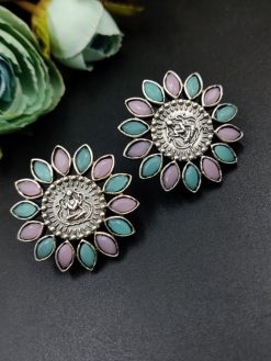Designer Spiritual Earrings - Oxidised Replica Stud Earrings For Girls