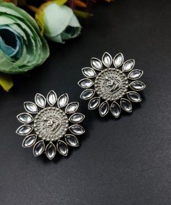 Designer Spiritual Earrings - Oxidised Replica Stud Earrings For Girls