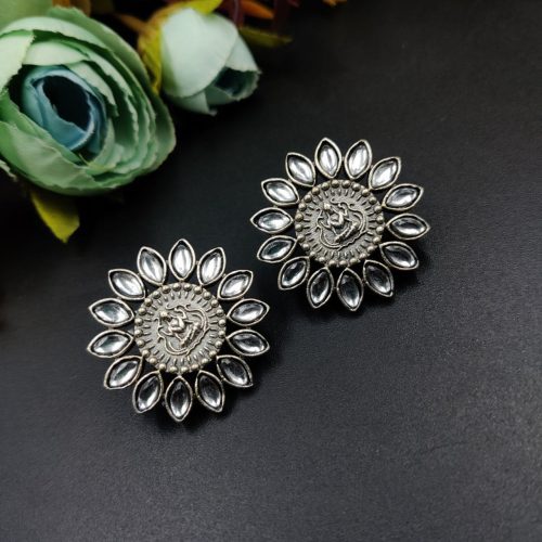 Designer Spiritual Earrings - Oxidised Replica Stud Earrings For Girls