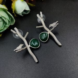 Antique-Silver-Replica-Bird-Earrings-Monalisa-Stone-Stud-Casual-Earring