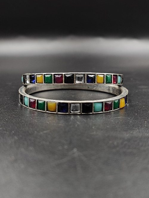 Silver-Look-aLike-Oxidised-Stone-Replica-Bangle