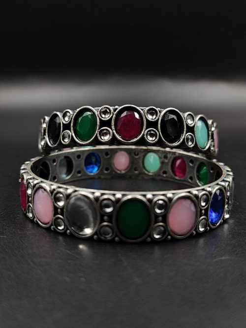 Silver-Replica-Stone-Bangles-Chudiya-Antique-Silver-Lool-alike-Bangle