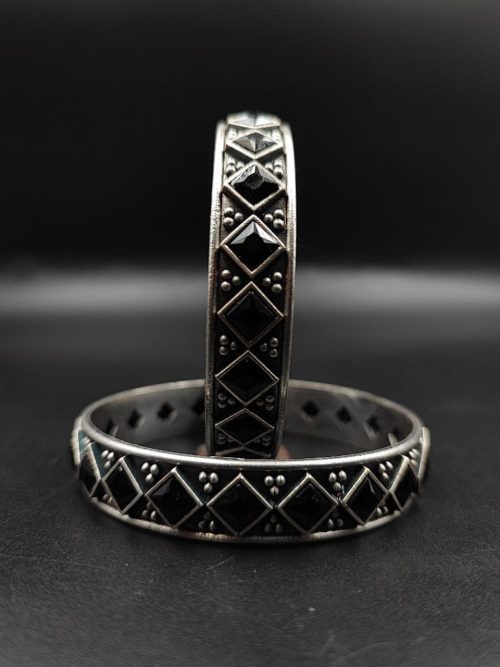 Designer-Oxidised-Bangle-Chudi-in-Silver-Look-Like-Plated-Silver-Replica-Bangles