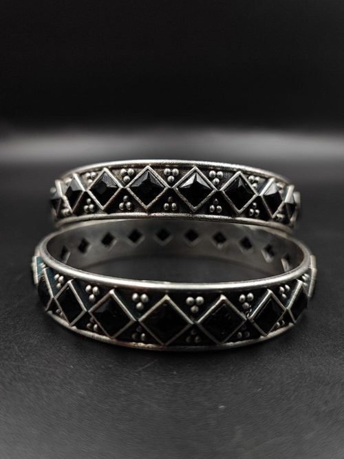 Designer-Oxidised-Bangle-Chudi-in-Silver-Look-Like-Plated-Silver-Replica-Bangles