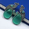 Jaipuri-Oxidised-Silver-Replica-Peacock-Earrings-With-Monalisa-Stone-and-Pearl-Work