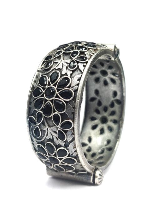 Floral-Art-Silver-Replica-Stone-Work-Oxidised-Bangle-Kada-For-Girls