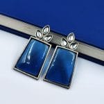 Premium Quality Monalisa Stone Jewellery - Oxidised Silver Replica Stone Stud Earrings - "Blue"