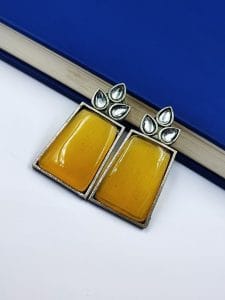 Premium Quality Monalisa Stone Jewellery - Oxidised Silver Replica Stone Stud Earrings - Color: "Yellow"