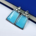 Premium Quality Monalisa Stone Jewellery - Oxidised Silver Replica Stone Stud Earrings - "Aqua"