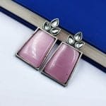 Premium Quality Monalisa Stone Jewellery - Oxidised Silver Replica Stone Stud Earrings - "Baby Pink"
