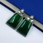 Premium Quality Monalisa Stone Jewellery - Oxidised Silver Replica Stone Stud Earrings - "Green"