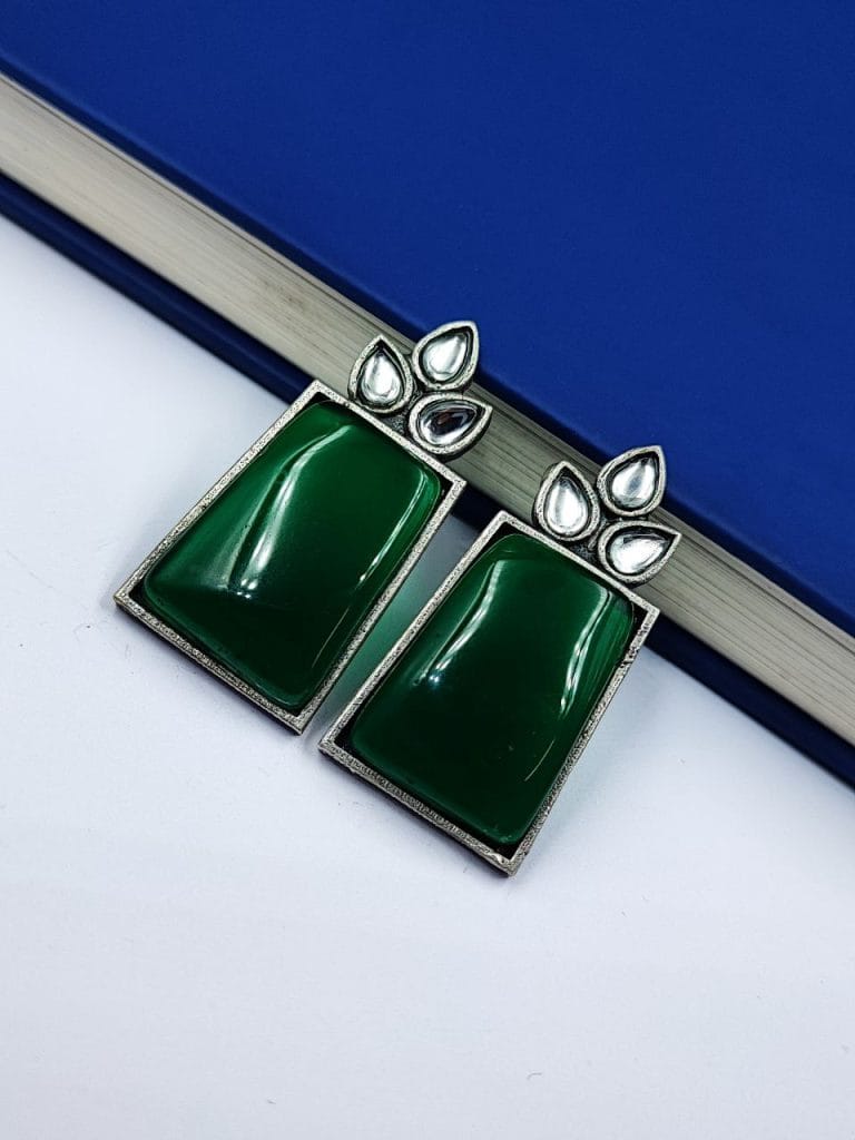 Bulk 714 Premium Quality Monalisa Stone Jewellery - Oxidised Silver Replica Stone Stud Earrings - "Green"