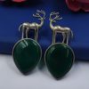 Premium-Design-of-Deer-Silver-Replica-Monalisa-Stone-Stud-Dangler-Earrings