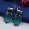 Premium-Design-of-Deer-Silver-Replica-Monalisa-Stone-Stud-Dangler-Earrings