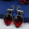 Premium-Design-of-Deer-Silver-Replica-Monalisa-Stone-Stud-Dangler-Earrings