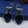 Premium-Design-of-Deer-Silver-Replica-Monalisa-Stone-Stud-Dangler-Earrings