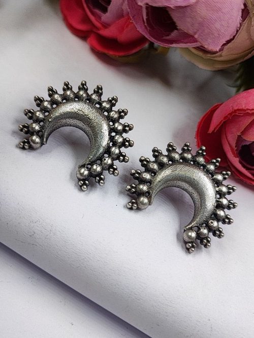Premium-Quality-Oxidised-Stud-Earrings-Silver-Look-Like-Chand-Style-Stud-Earring