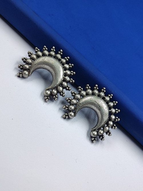 Premium-Quality-Oxidised-Stud-Earrings-Silver-Look-Like-Chand-Style-Stud-Earring