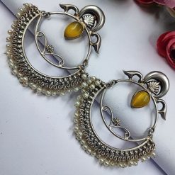 HandMade-Silver-Replica-Chandbali-Monalisa-Stone-Stud-Dangler-Earrings-with-Pearl-Work