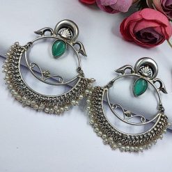 HandMade-Silver-Replica-Chandbali-Monalisa-Stone-Stud-Dangler-Earrings-with-Pearl-Work