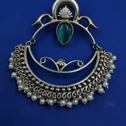 HandMade-Silver-Replica-Chandbali-Monalisa-Stone-Stud-Dangler-Earrings-with-Pearl-Work
