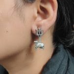 Traditional Nandi Trishul Earrings - Adorable Oxidised Silver Replica Stone Shiva Stud Earring