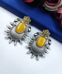 Oxidised-Elephant-Design-Monalisa-Stone-Earrings