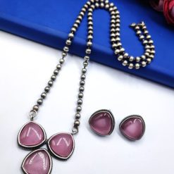 Monalisa-Stones-Necklace-Silver-Look-aLike-Replica-With-Stud-Earrings
