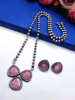 Monalisa-Stones-Necklace-Silver-Look-aLike-Replica-With-Stud-Earrings