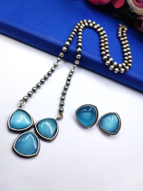 Monalisa-Stones-Necklace-Silver-Look-aLike-Replica-With-Stud-Earrings