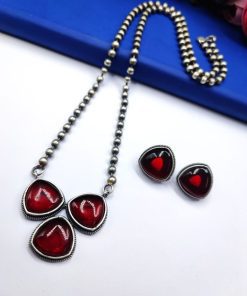 Monalisa-Stones-Necklace-Silver-Look-aLike-Replica-With-Stud-Earrings