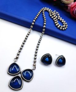 Monalisa-Stones-Necklace-Silver-Look-aLike-Replica-With-Stud-Earrings