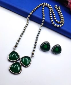 Monalisa-Stones-Necklace-Silver-Look-aLike-Replica-With-Stud-Earrings