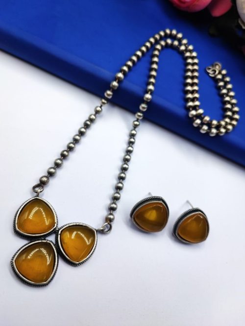 Monalisa-Stones-Necklace-Silver-Look-aLike-Replica-With-Stud-Earrings