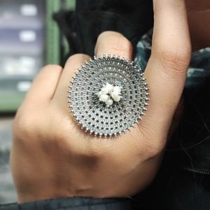 Ghunghru-Rings-Silver-Replica-Pearl-Work