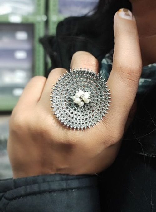 Ghunghru-Rings-Silver-Replica-Pearl-Work
