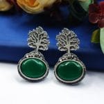 Bulk 258 Monalisa Tree Silver Replica Stud Earrings - Silver Look alike Designer Earring - "Green"