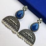 Peacock Stud Earrings - Best Silver Look alike Monalisa Stone Earring - "Blue"