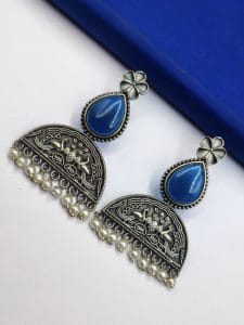 Peacock Stud Earrings - Best Silver Look alike Monalisa Stone Earring - Color: "Blue"