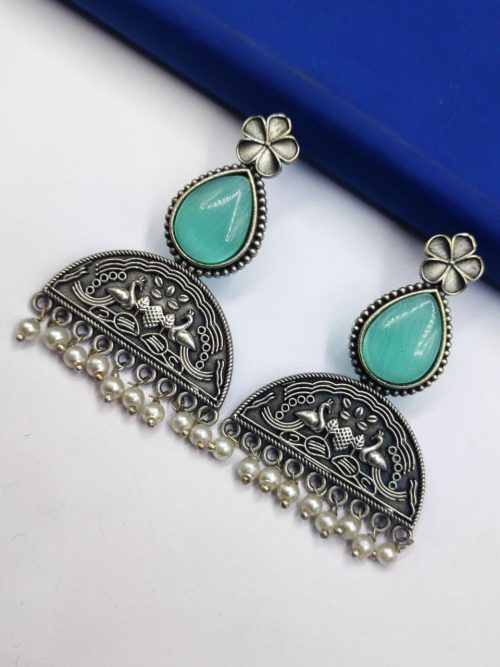 Peacock-Design-Stud-Earrings-Silver-Look-alike