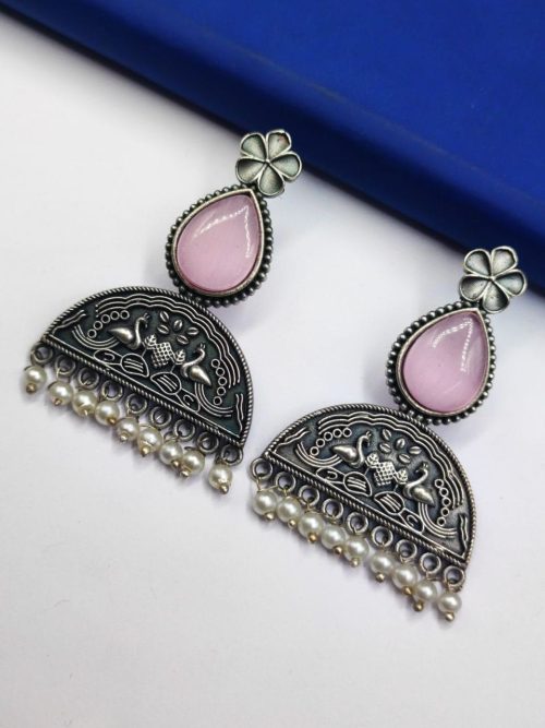 Peacock-Design-Stud-Earrings-Silver-Look-alike