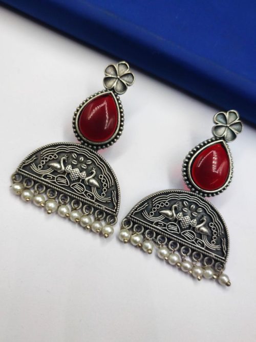 Peacock-Design-Stud-Earrings-Silver-Look-alike