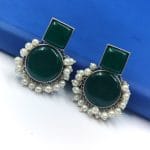 Monalisa Stone Silver Replica Stud Earrings - Silver Look alike jewelry - "Green"