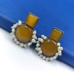 Monalisa Stone Silver Replica Stud Earrings - Silver Look alike jewelry - "Yellow"